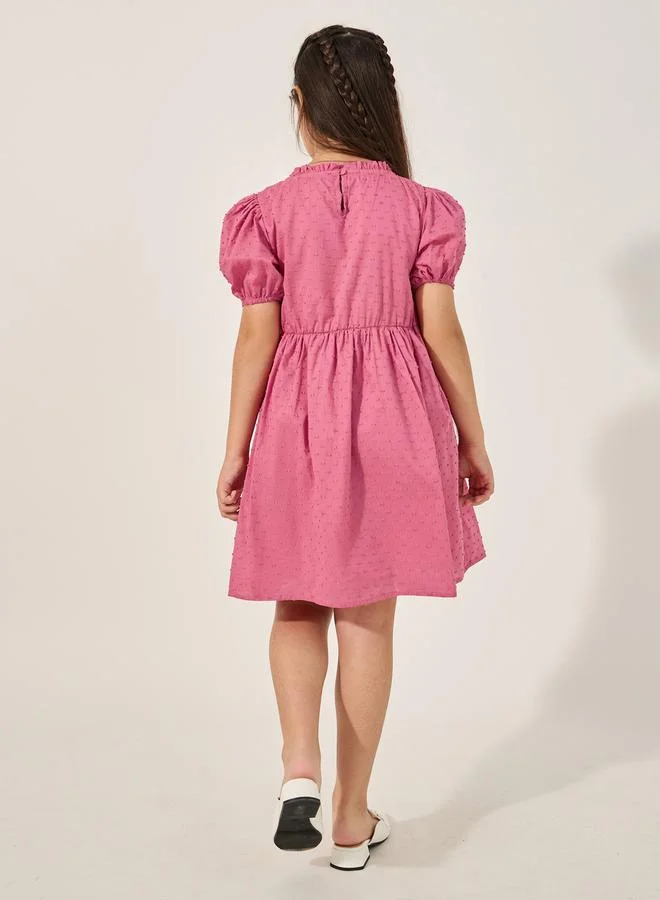 Styli Embroidered Square Neck Lace Puff Sleeve Dress