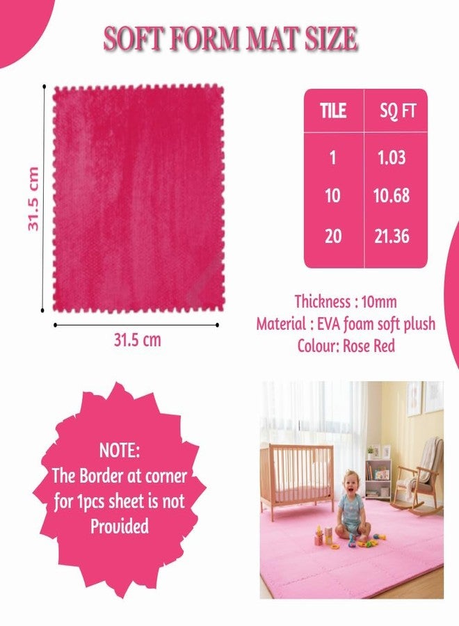 Nasmodo 10mm Kids mats for Floor Soft Plush Foam Babies Puzzle Interlocking Play mats for Crawling Playing Tile mat Carpet Rug for Infants and Toddlers (Rose Red, 20pcs) - Image 2