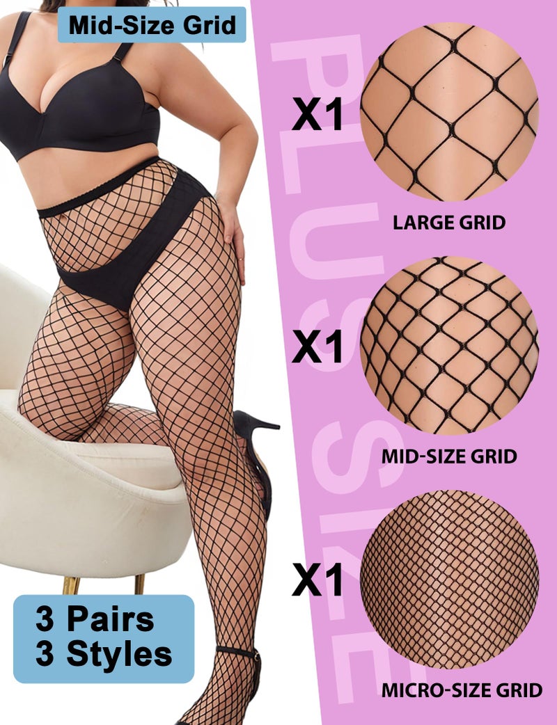 Buauty Plus Size Fishnet Stockings for Women - 3 Pairs Sexy Fishnets Tights, Halloween Fish Net Stockings,Gothic Clothes - Image 2