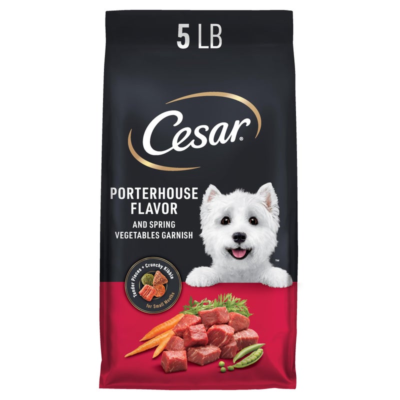 Cesar Small Breed Dry Dog Food for Small Dogs, Porterhouse Flavor and Spring Vegetables Garnish, 5 lb Bag - Image 1