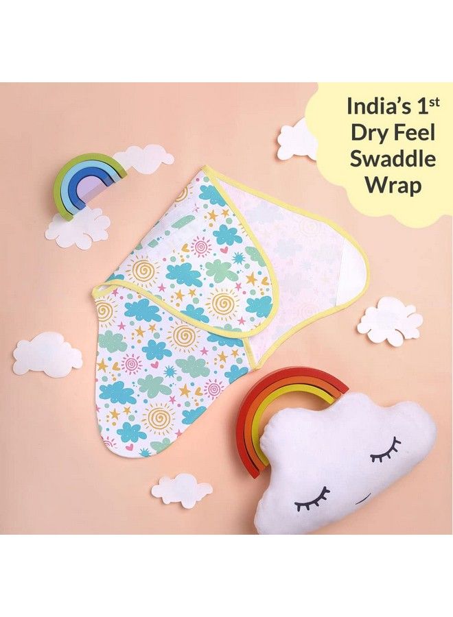 Superbottoms Dry Feel Swaddle Wrap For Newborn ; Superdryfeel Layer To Keep Baby Dry ; Extra Soft ; 100% Cotton ; Easy To Wear Travel Friendly Wrapper ; 0 3 Months Baby Wrappers ; Happy Clouds - Image 3