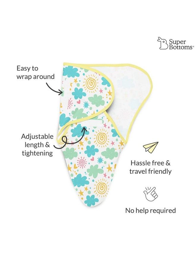 Superbottoms Dry Feel Swaddle Wrap For Newborn ; Superdryfeel Layer To Keep Baby Dry ; Extra Soft ; 100% Cotton ; Easy To Wear Travel Friendly Wrapper ; 0 3 Months Baby Wrappers ; Happy Clouds - Image 4