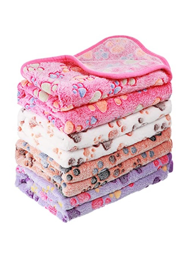 4 Pcs Paw Print Pet Blanket Warm Soft Sleep Mat for Small Medium Dogs Cats Guinea Pig Cage Liners, White Coffee Pink Purple, Small - Image 1