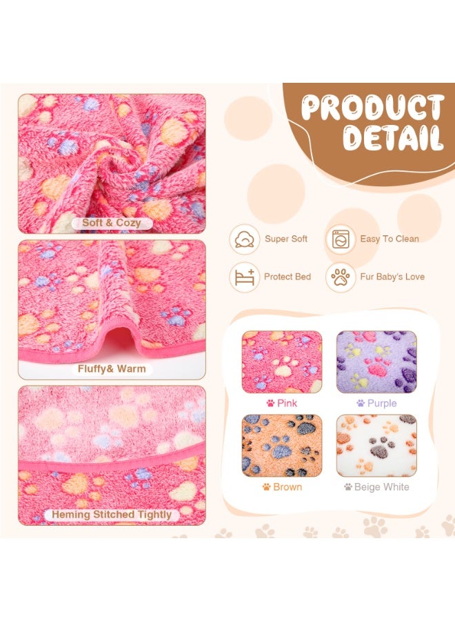4 Pcs Paw Print Pet Blanket Warm Soft Sleep Mat for Small Medium Dogs Cats Guinea Pig Cage Liners, White Coffee Pink Purple, Small - Image 4