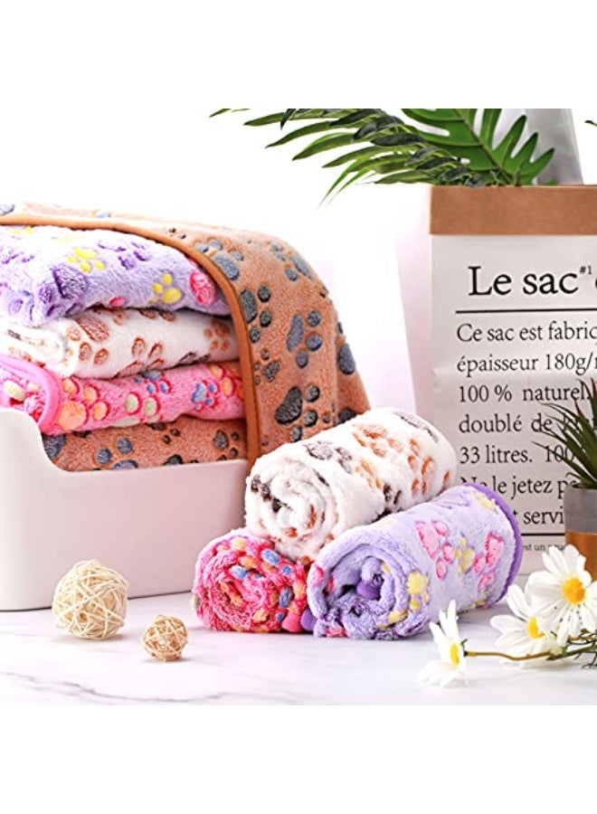 4 Pcs Paw Print Pet Blanket Warm Soft Sleep Mat for Small Medium Dogs Cats Guinea Pig Cage Liners, White Coffee Pink Purple, Small - Image 5