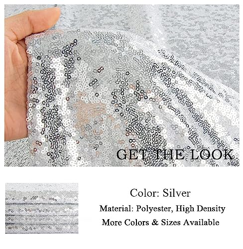 ShiDianYi 1 Yard Sequin Fabric Shiny Silver Sequin Glamorous Tablecloth for Wedding Dessert Table 125cm Width - Image 3