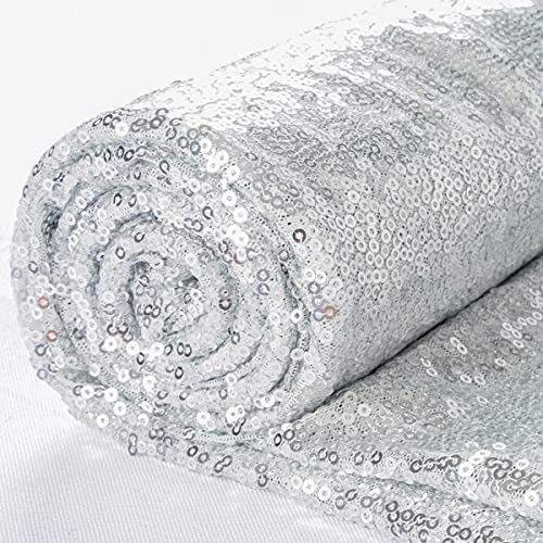 ShiDianYi 1 Yard Sequin Fabric Shiny Silver Sequin Glamorous Tablecloth for Wedding Dessert Table 125cm Width - Image 1