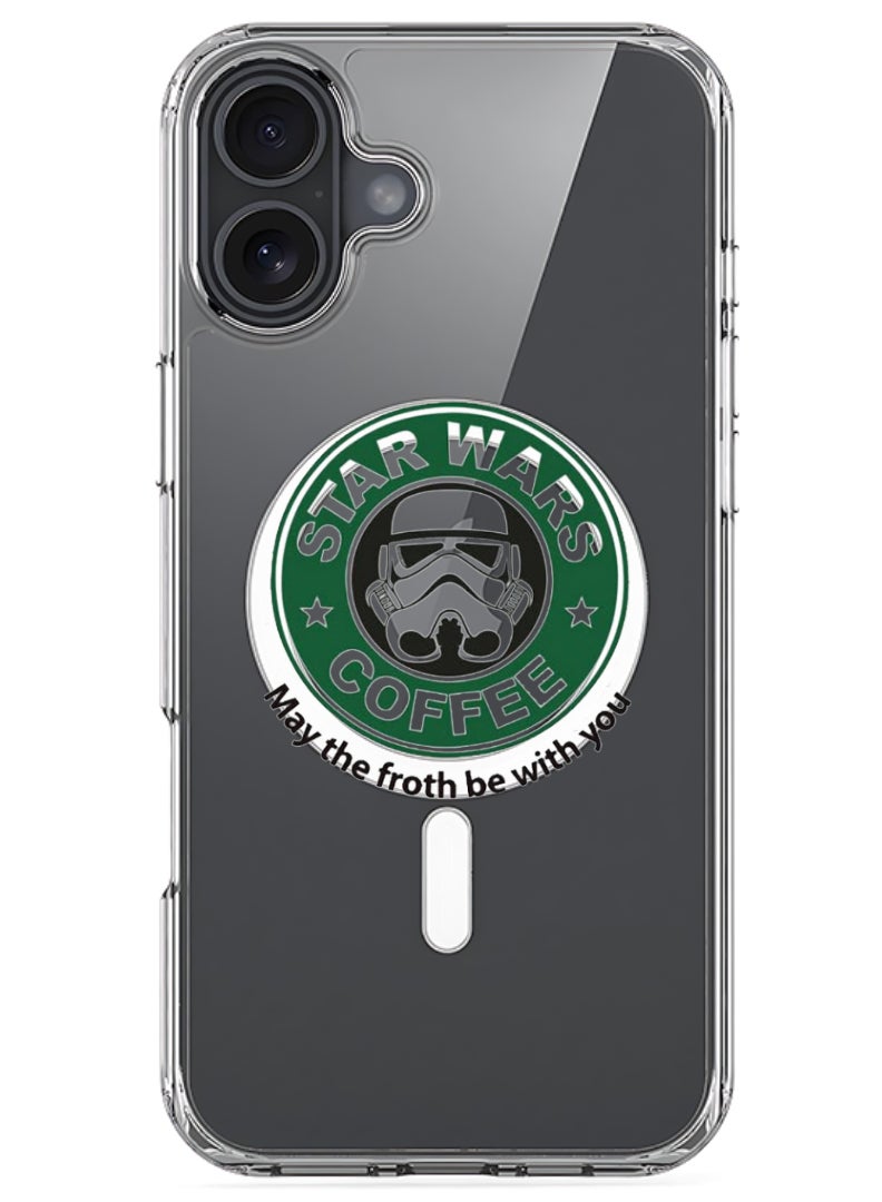 Theodor iPhone 16 Plus Magsafe Magnetic Case for iPhone Compatible with Wireless Charging, Shockproof Phone Bumper Cover - StarWars Coffee - Image 1