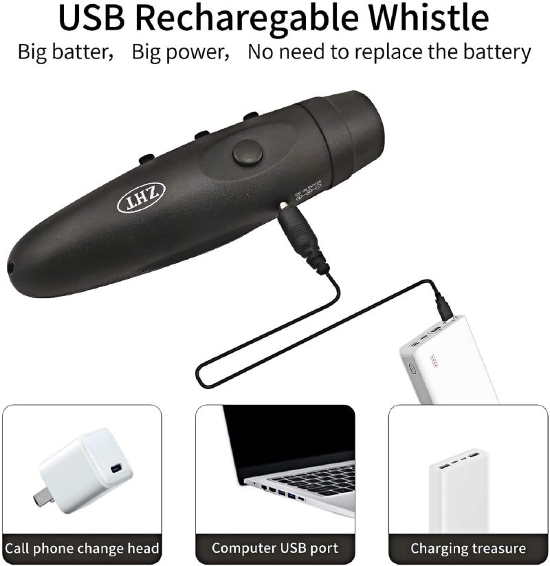 ZHT Electronic Whistles for Referees with USB Charging, 3 Tone High Volume Emergency Whistle for Coaches Teacher, Outdoor Safety Whistles with Lanyard- 2 Blacks - Image 3