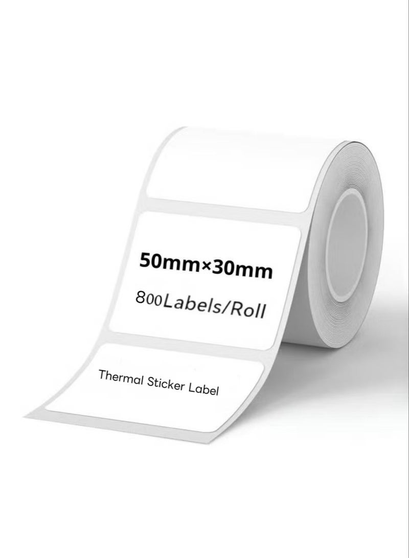 Thermal Sticker Label Paper(50×30mm White)-800 Labels/Roll, for Label Maker Machine,Waterproof Oil-Proof for Home Office Small Business Barcode Printing,Labeling Tape Replacement - Image 1