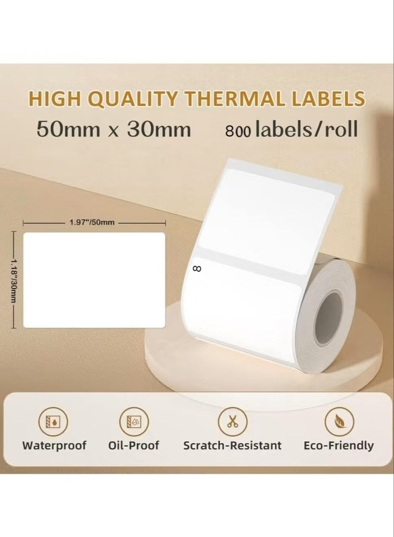 Thermal Sticker Label Paper(50×30mm White)-800 Labels/Roll, for Label Maker Machine,Waterproof Oil-Proof for Home Office Small Business Barcode Printing,Labeling Tape Replacement - Image 2