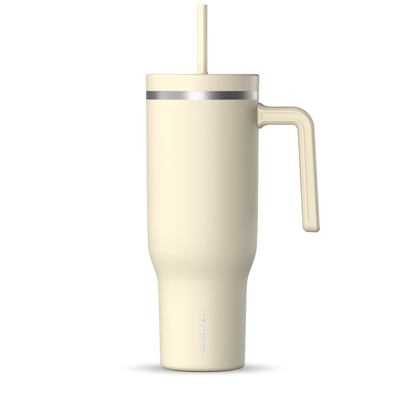 Hydrapeak Voyager 40 Oz Stainless Steel Tumbler with Handle Insulated Water Bottle With Straw Lid Cupholder Friendly Reusable Travel Mug Modern Cream