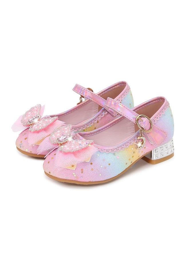 Girls' High Heels Children's Rainbow Princess Shoes Spring And Autumn New Little Girl Single Shoes Medium And Big Children's Crystal Shoes Leather Shoes