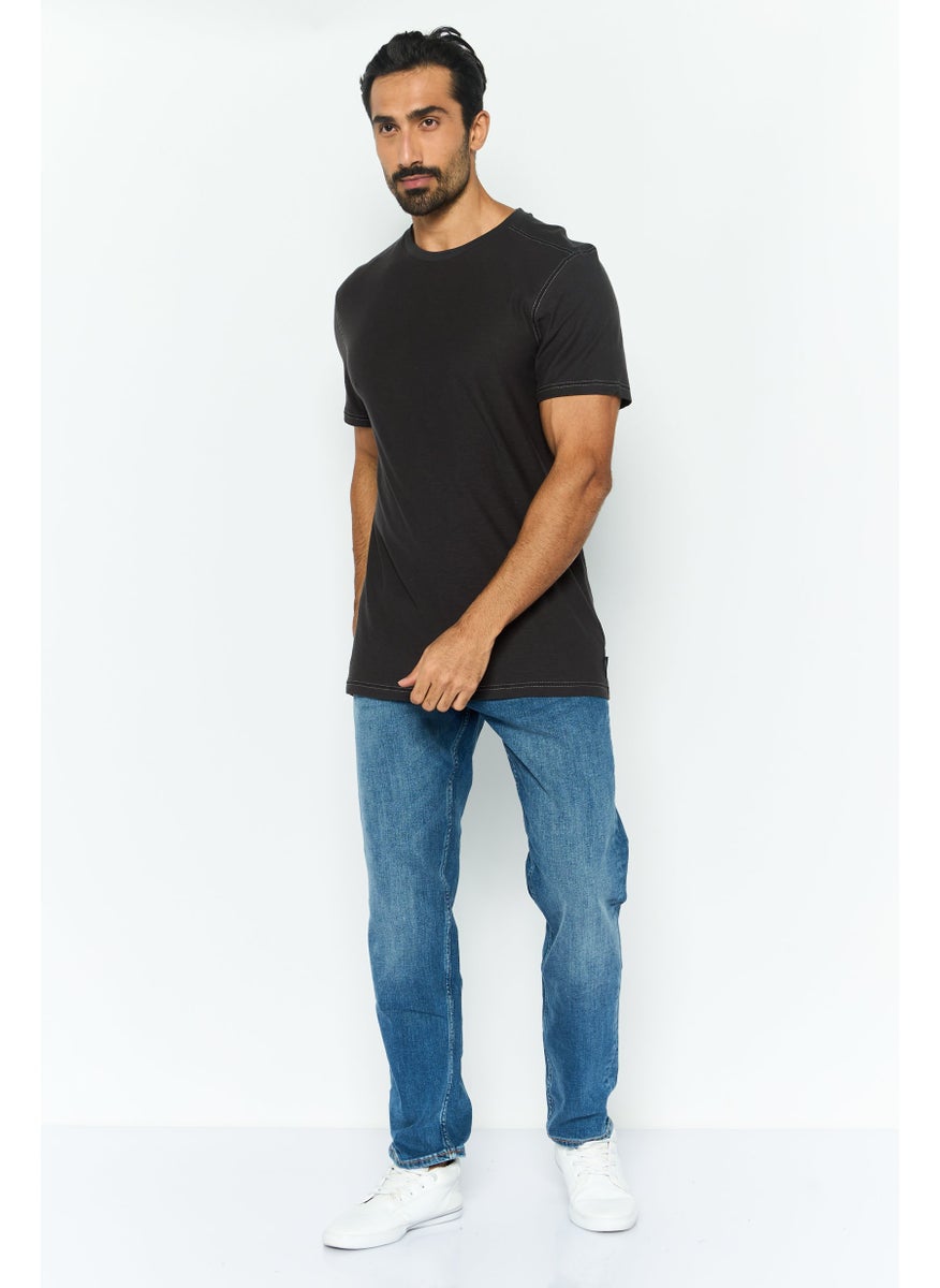 Modern Culture Men Crew Neckline Plain Short Sleeve T-Shirt, Dark Grey  - Image 2