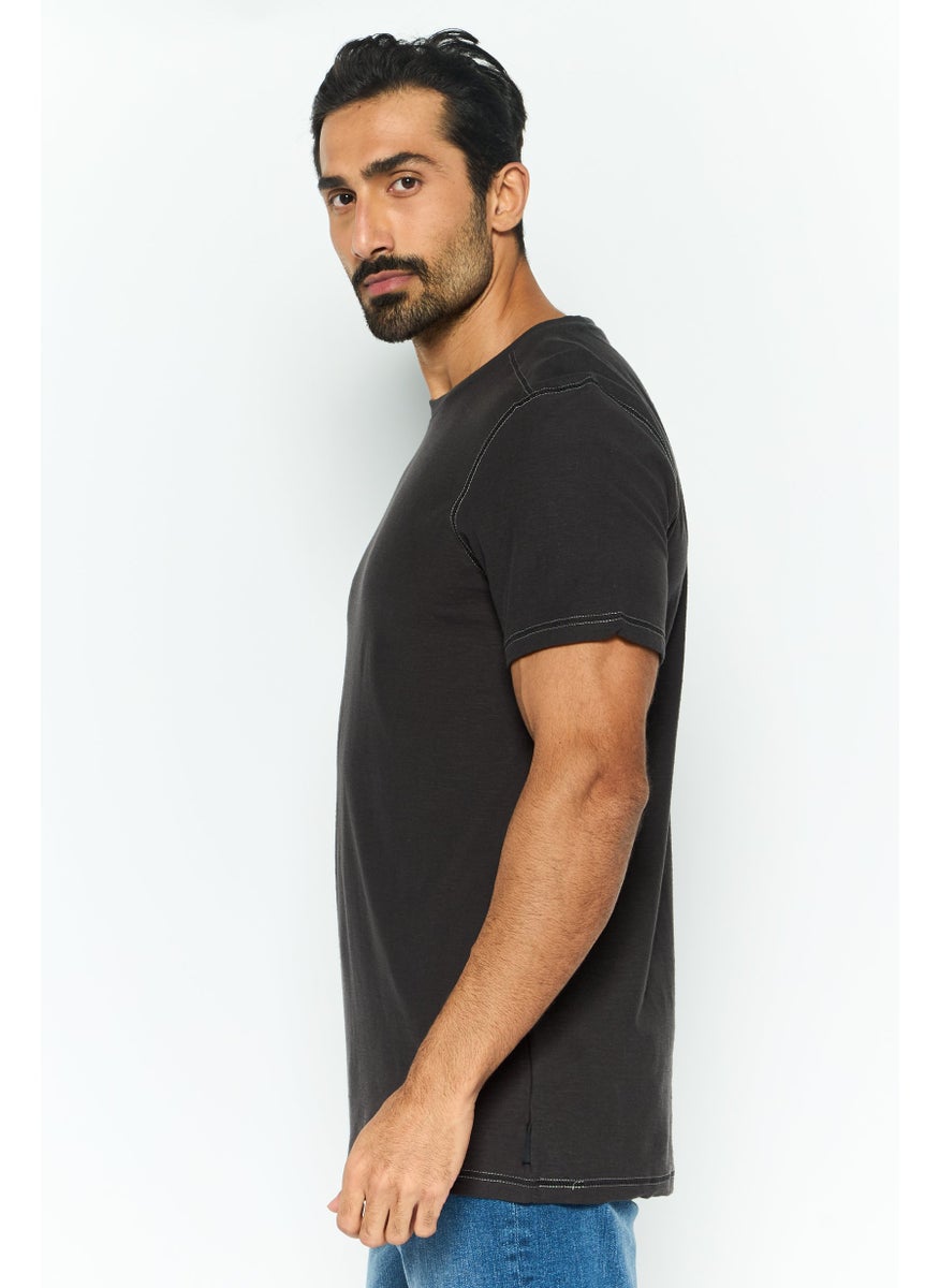 Modern Culture Men Crew Neckline Plain Short Sleeve T-Shirt, Dark Grey  - Image 4