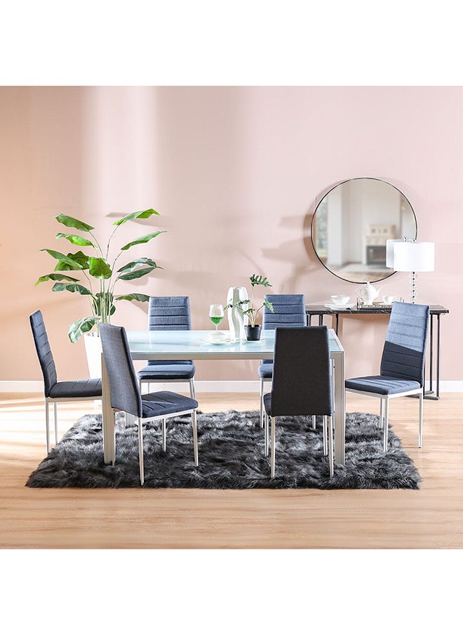 DANUBE HOME Rhian 7 Piece Rectangular Dining Set Sturdy Kitchen Dining Table With 6 Dining Chairs 1 Plus 6 Seater Modern Design Furniture For Home Dining Room Dark Grey/White Marble  - Image 1