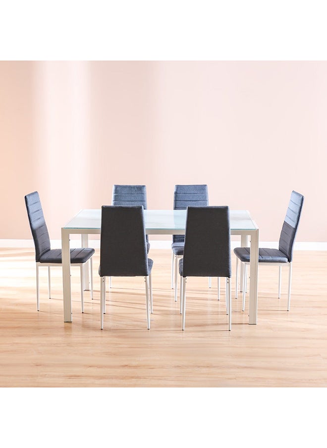 DANUBE HOME Rhian 7 Piece Rectangular Dining Set Sturdy Kitchen Dining Table With 6 Dining Chairs 1 Plus 6 Seater Modern Design Furniture For Home Dining Room Dark Grey/White Marble  - Image 2