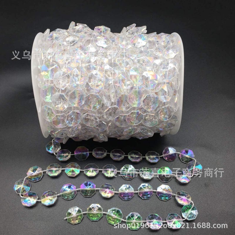 Factory direct wedding acrylic crystal bead chain wedding ceiling crystal tree Christmas tree decorative bead curtain hanging string 14mm colorful flying saucer roll (15 m) 