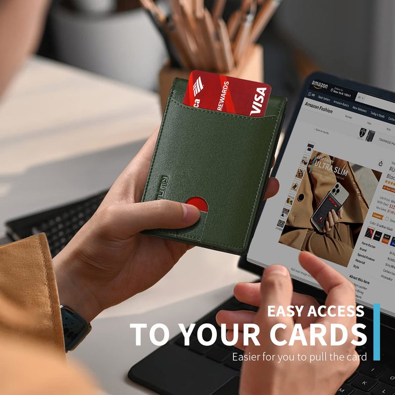 RUNBOX Slim Wallet for Men Minimalist Leather Bifold RFID Blocking with Gift Box Green - Image 4