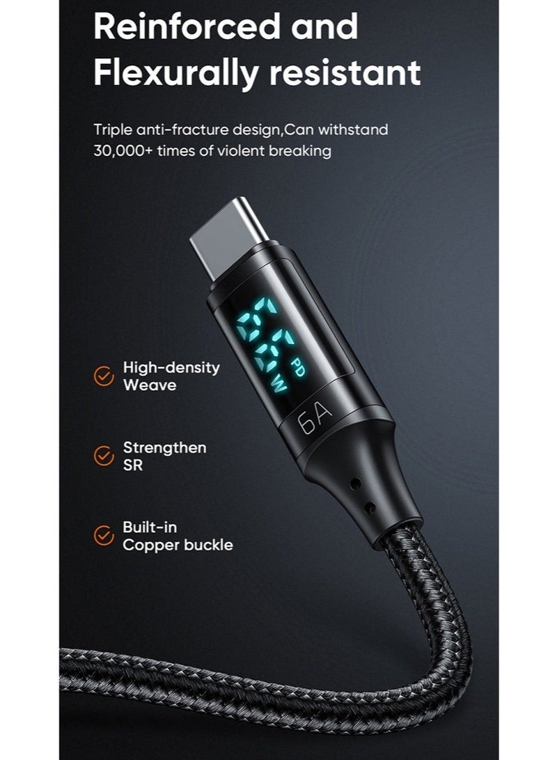 Mcdodo 6A Digital Display USB to USB-C Fast Charging Cable 1.2m – Type-C Charger Data Sync Cord for Android Phones, Samsung Galaxy, Power Bank, Tablet – Black - Image 3