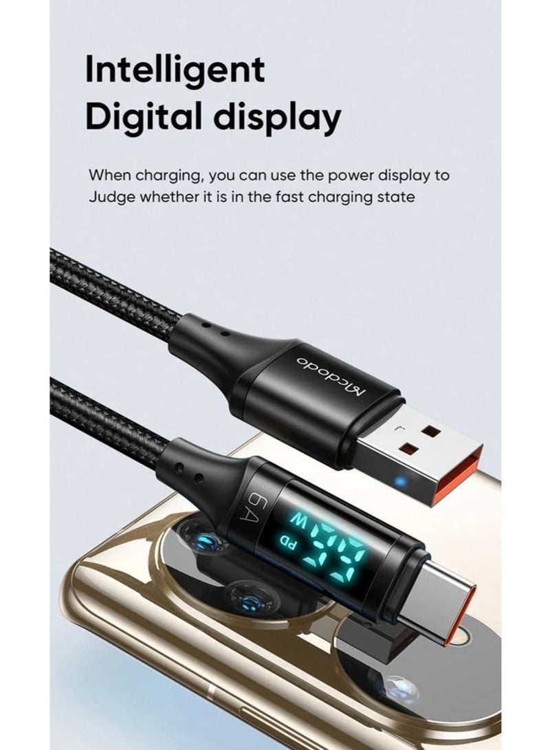 Mcdodo 6A Digital Display USB to USB-C Fast Charging Cable 1.2m – Type-C Charger Data Sync Cord for Android Phones, Samsung Galaxy, Power Bank, Tablet – Black - Image 2