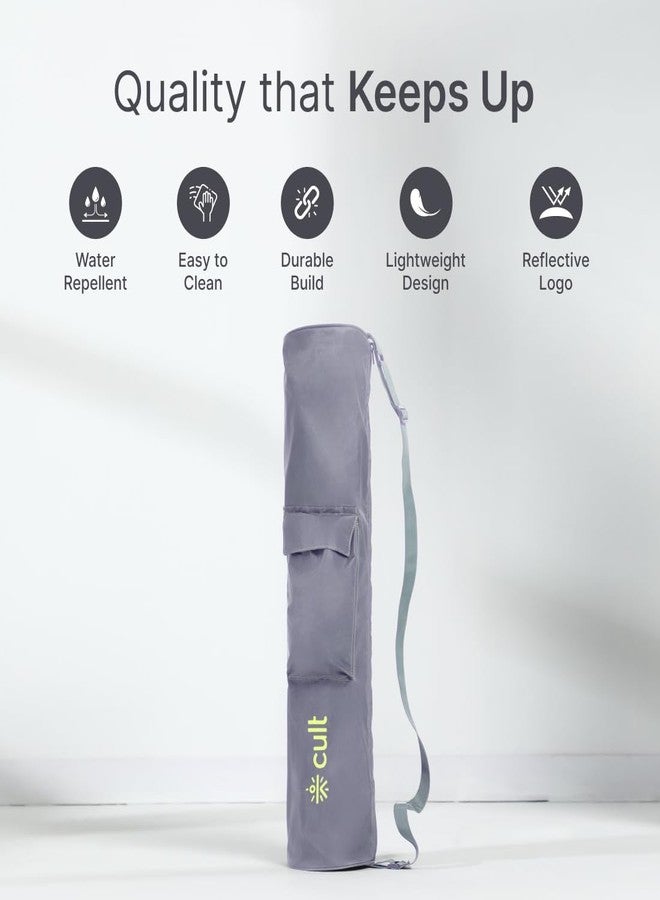 CULT Yoga Mat Carry Bag - Durable Polyester with Adjustable Shoulder Strap, Side Utility Pocket & Mesh Bottle Holder, Water-Resistant, Lightweight & Portable Cover - Fits Yoga Mats up to 6mm - Grey - Image 4