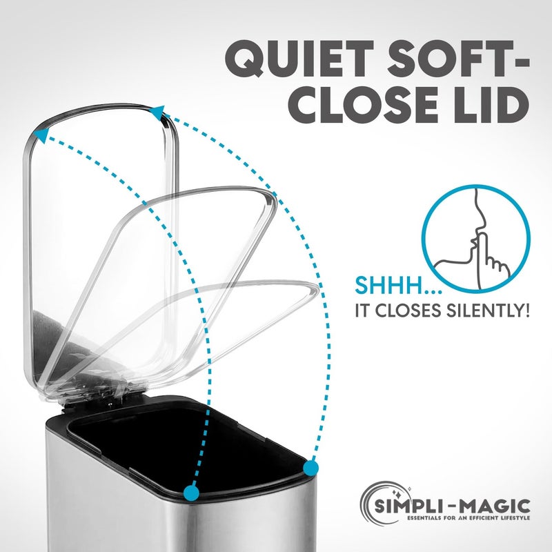 Simpli-Magic 6L/1.6G Stainless Steel Bathroom Trash Can with Hands-Free Foot Pedal, Quiet Soft-Close Lid, Compact Space-Saving Size - Image 4