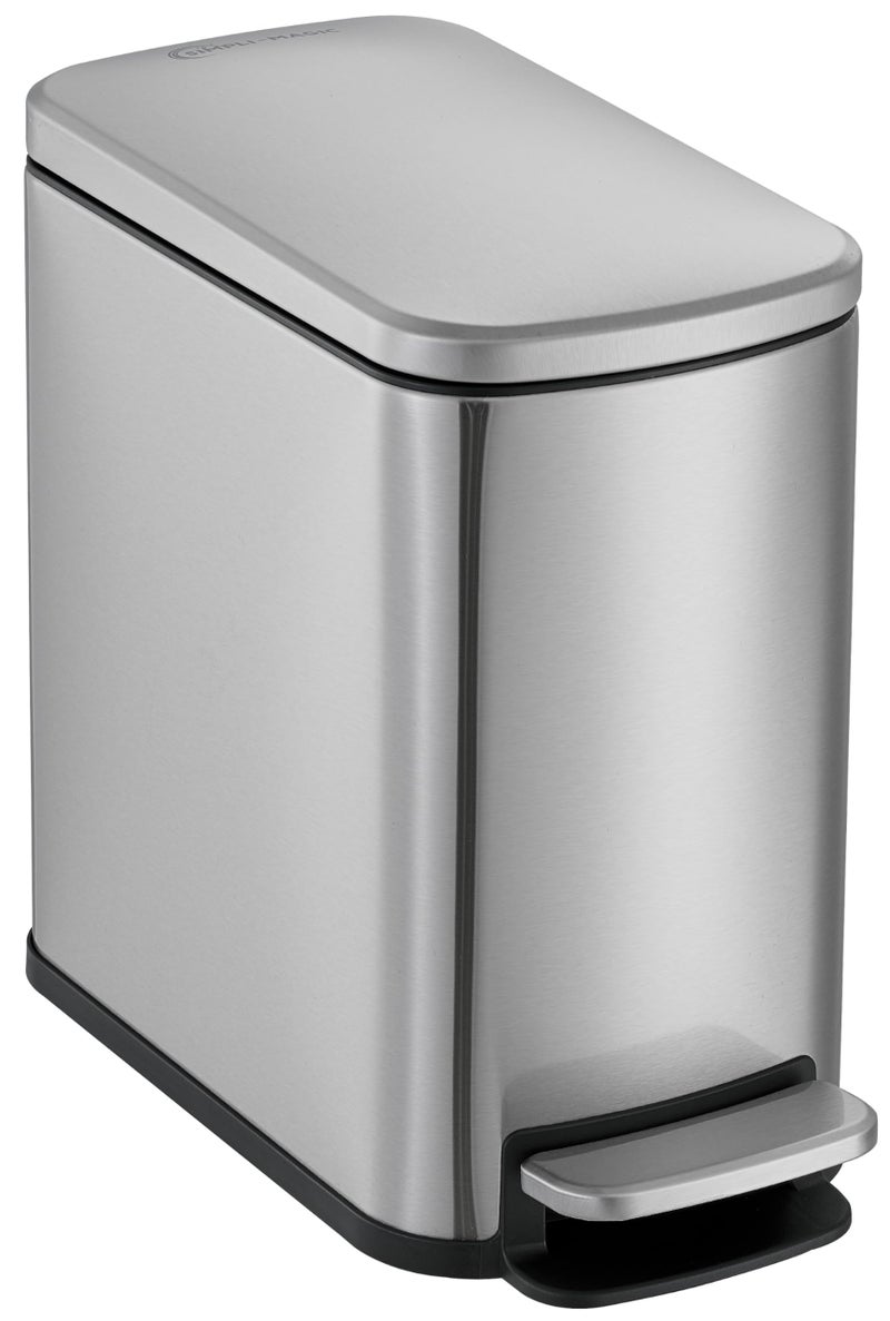 Simpli-Magic 6L/1.6G Stainless Steel Bathroom Trash Can with Hands-Free Foot Pedal, Quiet Soft-Close Lid, Compact Space-Saving Size - Image 1