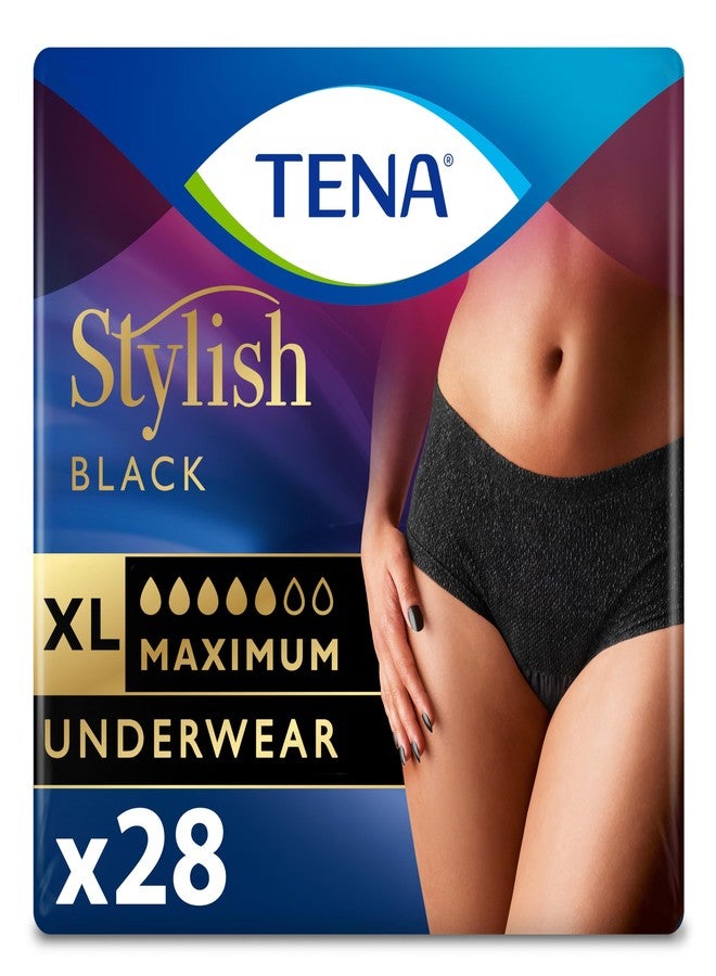 TENA Stylish Black Incontinence Cotton Underwear for Women, Maximum Absorbency, XLarge, 28 ct (2 Packs of 14) - Image 1