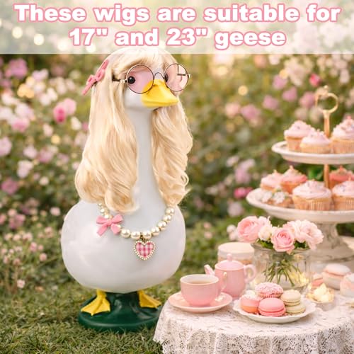 ZYIDBNG Porch Goose Spring Outfits Wigs Blonde 1 Pack Porch Goose Princess Outfits with Blonde Long Wigs Princess Style Outdoor Decor for Lawn Goose Statues - Image 3