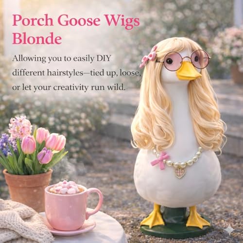 ZYIDBNG Porch Goose Spring Outfits Wigs Blonde 1 Pack Porch Goose Princess Outfits with Blonde Long Wigs Princess Style Outdoor Decor for Lawn Goose Statues - Image 2
