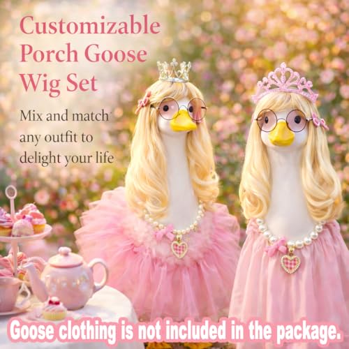 ZYIDBNG Porch Goose Spring Outfits Wigs Blonde 1 Pack Porch Goose Princess Outfits with Blonde Long Wigs Princess Style Outdoor Decor for Lawn Goose Statues - Image 5