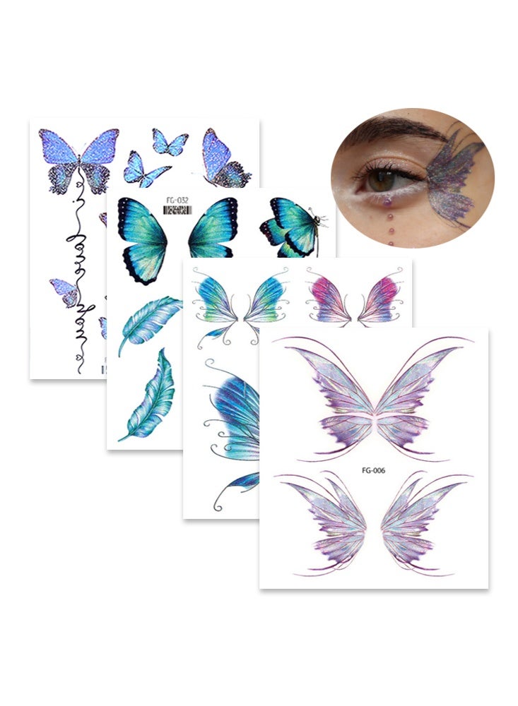 rocooart 4 Temporary Tattoos Butterfly Glitter Tattoo Face Body Sticker Water Transfer Angel Wings Tattoos Waterproof Stickers for Music Festival Ball Party Cosplay - Image 1