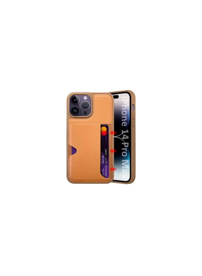 CATANES iPhone 14 Pro Max Case Leather Antifingerprint Cover with Wallet Card Slot Shell, Side Insert Card Holder, Anti Fall Protection - Brown  - Image 1