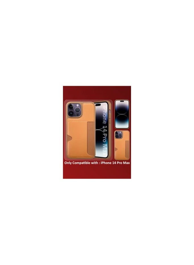CATANES iPhone 14 Pro Max Case Leather Antifingerprint Cover with Wallet Card Slot Shell, Side Insert Card Holder, Anti Fall Protection - Brown  - Image 2