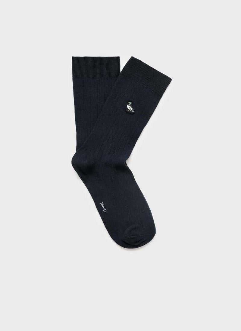 Mango Man Embroidered Cotton Socks  - Image 1