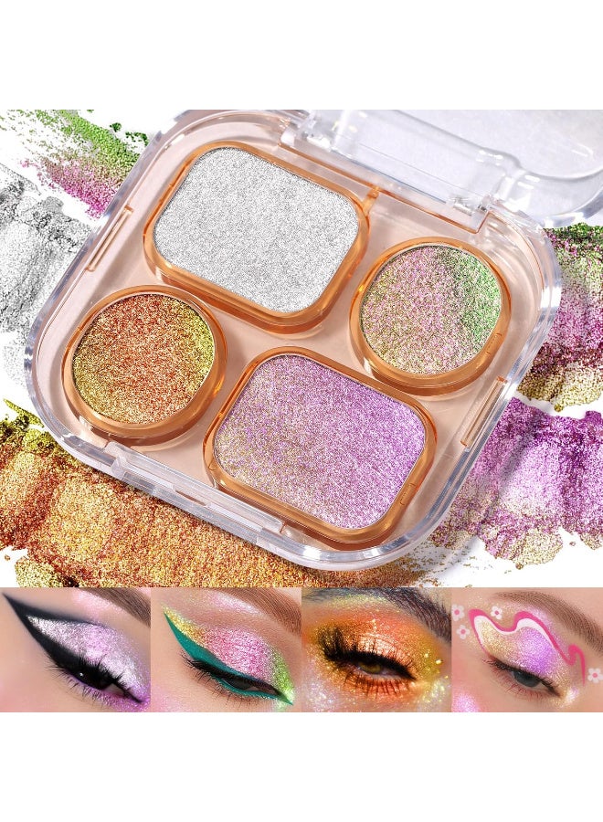 Ucanbe Chameleon Shimmer Eyeshadow Makeup Palette, 4 Colors Metallic Glitter Multichrome Eye Shadow Pallet, High Pigmented Creamy Sparkling Duo Chrome Multidimensional Eye Make Up Kit - Image 1