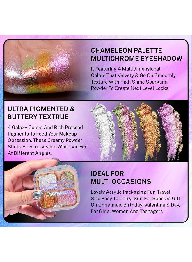 Ucanbe Chameleon Shimmer Eyeshadow Makeup Palette, 4 Colors Metallic Glitter Multichrome Eye Shadow Pallet, High Pigmented Creamy Sparkling Duo Chrome Multidimensional Eye Make Up Kit - Image 2