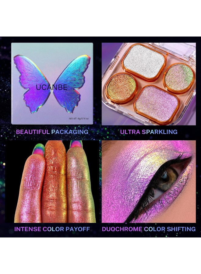 Ucanbe Chameleon Shimmer Eyeshadow Makeup Palette, 4 Colors Metallic Glitter Multichrome Eye Shadow Pallet, High Pigmented Creamy Sparkling Duo Chrome Multidimensional Eye Make Up Kit - Image 5