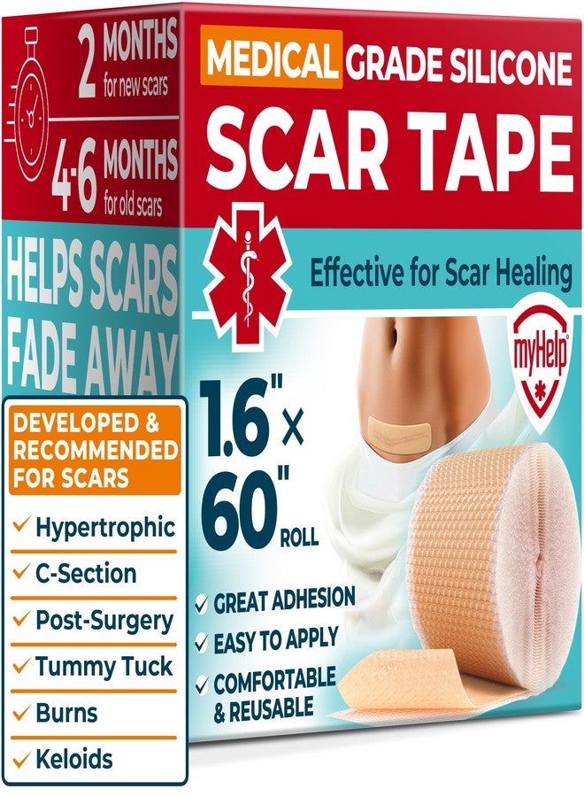 MYHELP Medical Grade Silicone Scar Tape - 1.6”x60” - Visible Difference on Surgical & Keloid Scars - Reusable Silicone Scar Sheets - Easy to Use Silicone Tape for Scars - Image 1