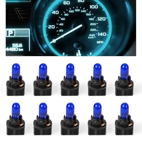 ongfuwu 10PCS Car T5 Halogen Light Bulb 12V Instrument Cluster Gauge Dash Lamp Bulb Automotive T5 17 86 206 Light Bulb Replacement with Sockets Universal Lighting Car Accessories Blue