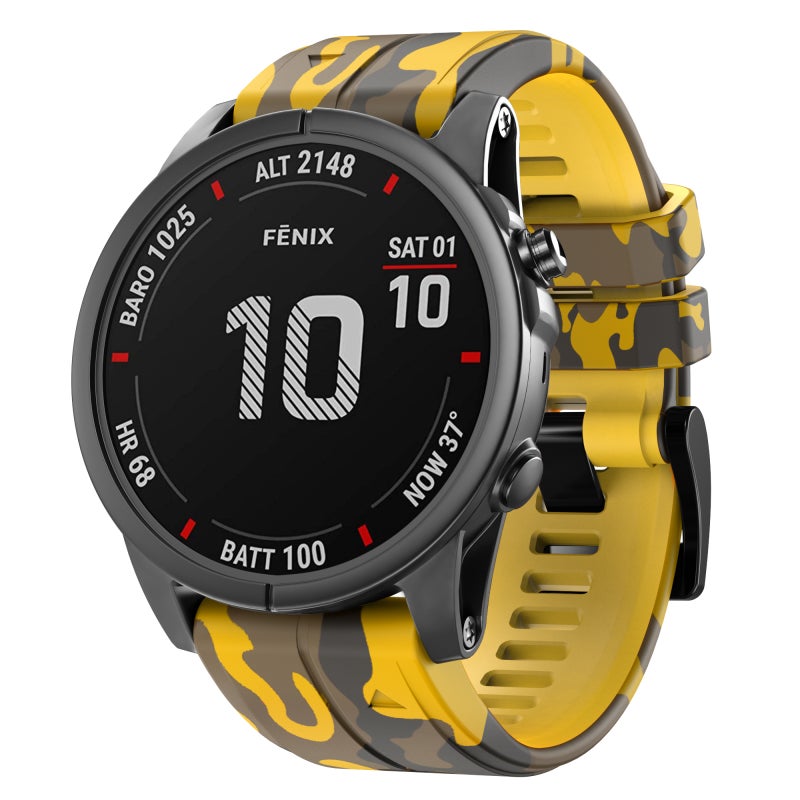 S-TOP For Garmin Fenix 7X Camouflage Silicone Watch Band(Yellow) - Image 1