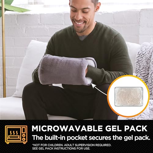 Brookstone Faux Fur Hand Warmer - Soothe Cold Hand Muff with Microwavable Gel Pack for Long Lasting Heat - Cozy Sherpa & Plush Lining for Ultimate Comfort - for Women & Men - Charcoal - Image 5
