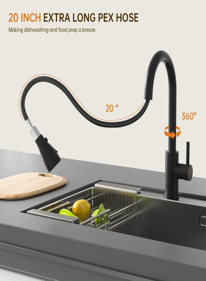 APPASO Black Kitchen Tap for Sink, Kitchen Mixer Tap Hot and Cold, Modern Pull Down Kitchen Faucet with Sprayer 3 Modes Matte Black, Single Handle High Arc Stainless Steel Sink Tap for Kitchen - Image 3