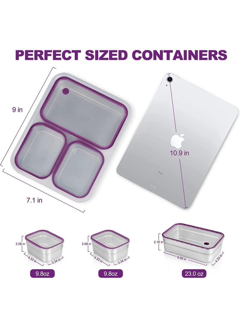 Kids School Stainless Steel Lunch Box Insulated Bento Lunch Box with Storage Bag 3 Compartments Divided Lunch Container with Lid  (Purple 1260ML) - Image 3