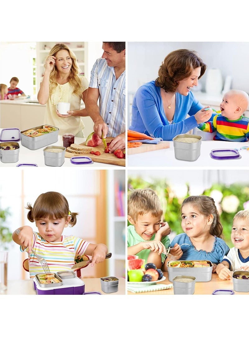 Kids School Stainless Steel Lunch Box Insulated Bento Lunch Box with Storage Bag 3 Compartments Divided Lunch Container with Lid  (Purple 1260ML) - Image 5