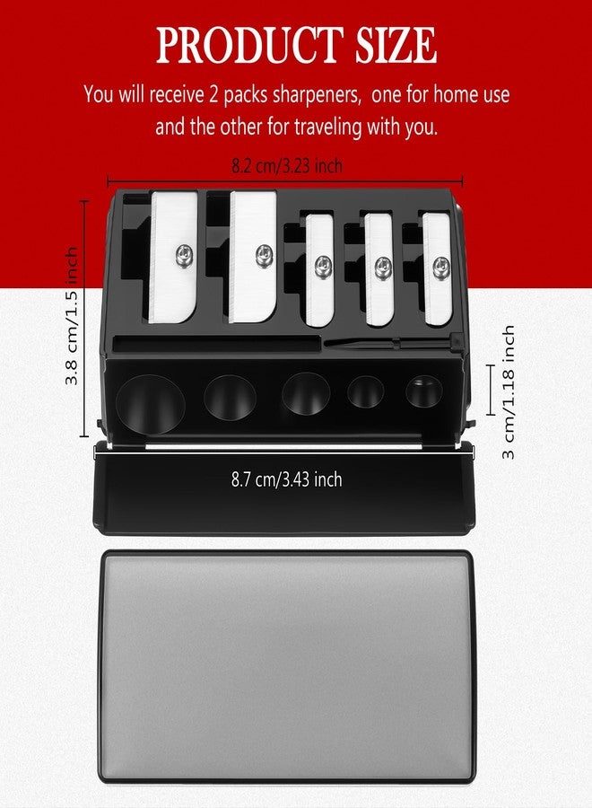 Honoson 2 Pcs 5 Hole Cosmetic Long Point Manual Pencil Sharpener with Plastic Lid Makeup Eyeliner Pencil Sharpener(Black) - Image 2