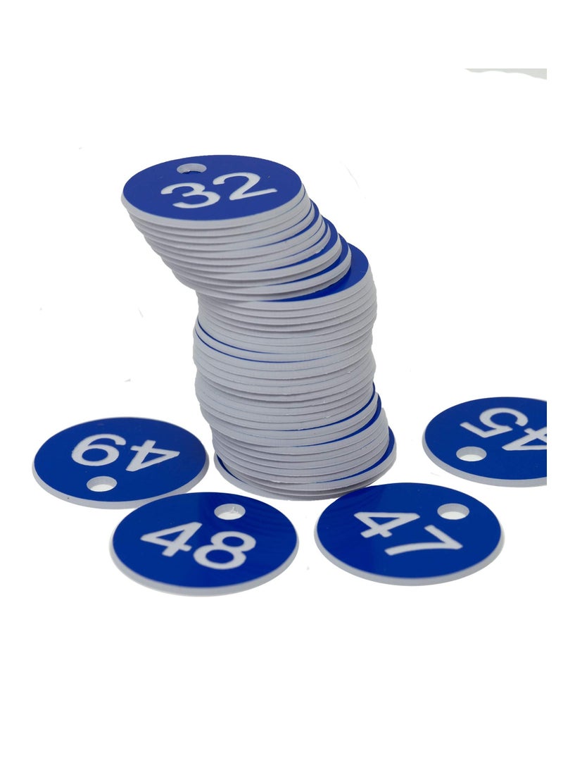 Peachjoy - Plastic ID Number Tags, Engraved Tags Key Tags Without Key Rings for Locker Dorm Hotel Bar Restaurant Club Restaurant Table Numbers (1-50, Blue) - Image 1