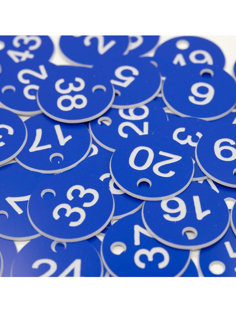 Peachjoy - Plastic ID Number Tags, Engraved Tags Key Tags Without Key Rings for Locker Dorm Hotel Bar Restaurant Club Restaurant Table Numbers (1-50, Blue) - Image 1