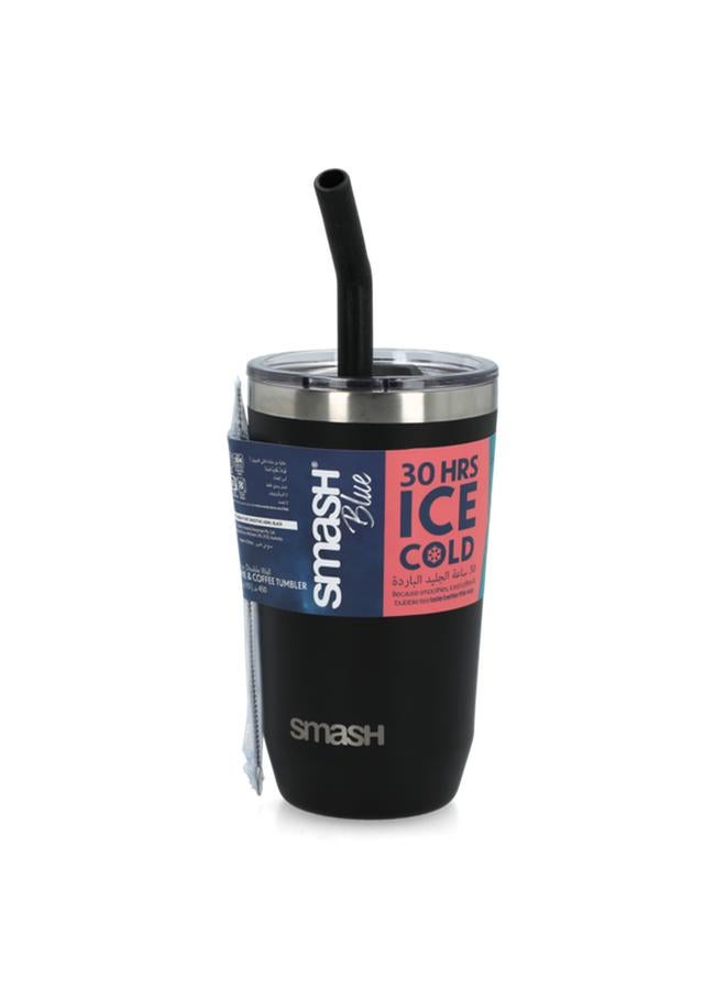 smash Double Wall Smoothie and Coffee Tumbler with Extra Wide Straw Black 450ml 5604  - Image 1